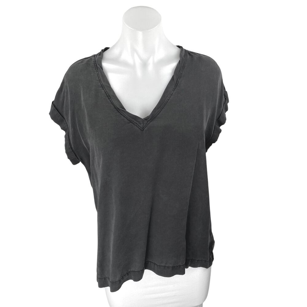 Bella Dahl Women's Black Short Sleeve Loose Basic V Neck T Shirt Tee Top Size S